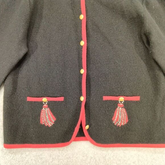 Pendleton Cardigan Sweater Wmns L 100% Wool Vintage Black Red Tassle Embroidery - Picture 3 of 11